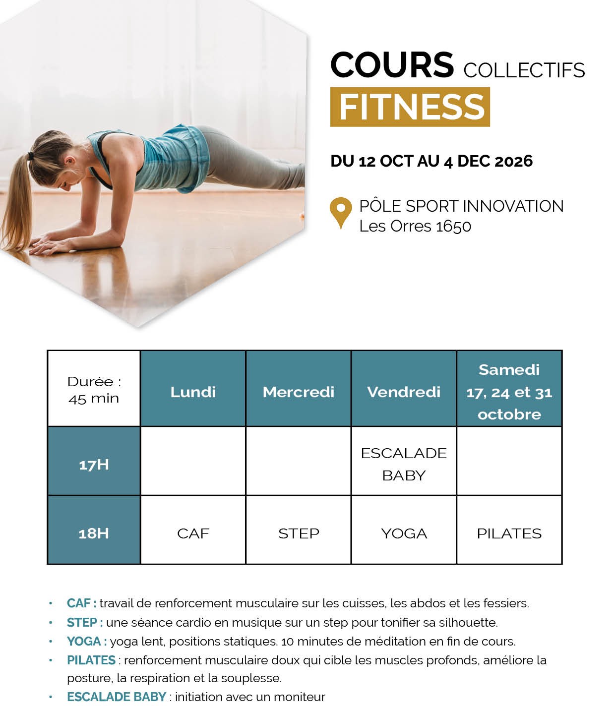 programme cours collectifs pole sport innovation