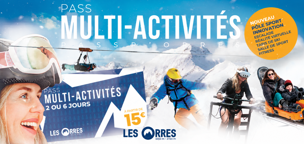 Visuel pass multi-activités avec tyrolienne,ski, simulateur VR, luge et montagnes enneigées